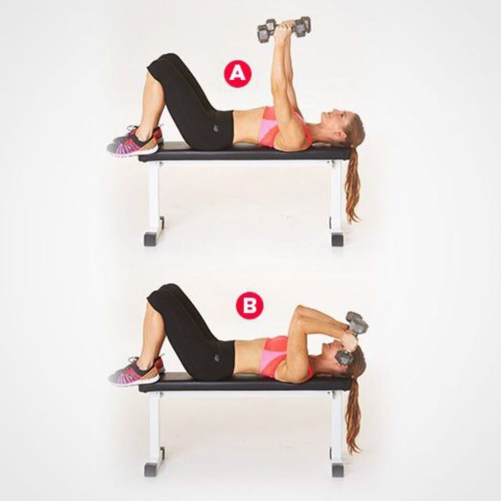 Woman Doing Dumbbell French Press : lateral head tricep exercises